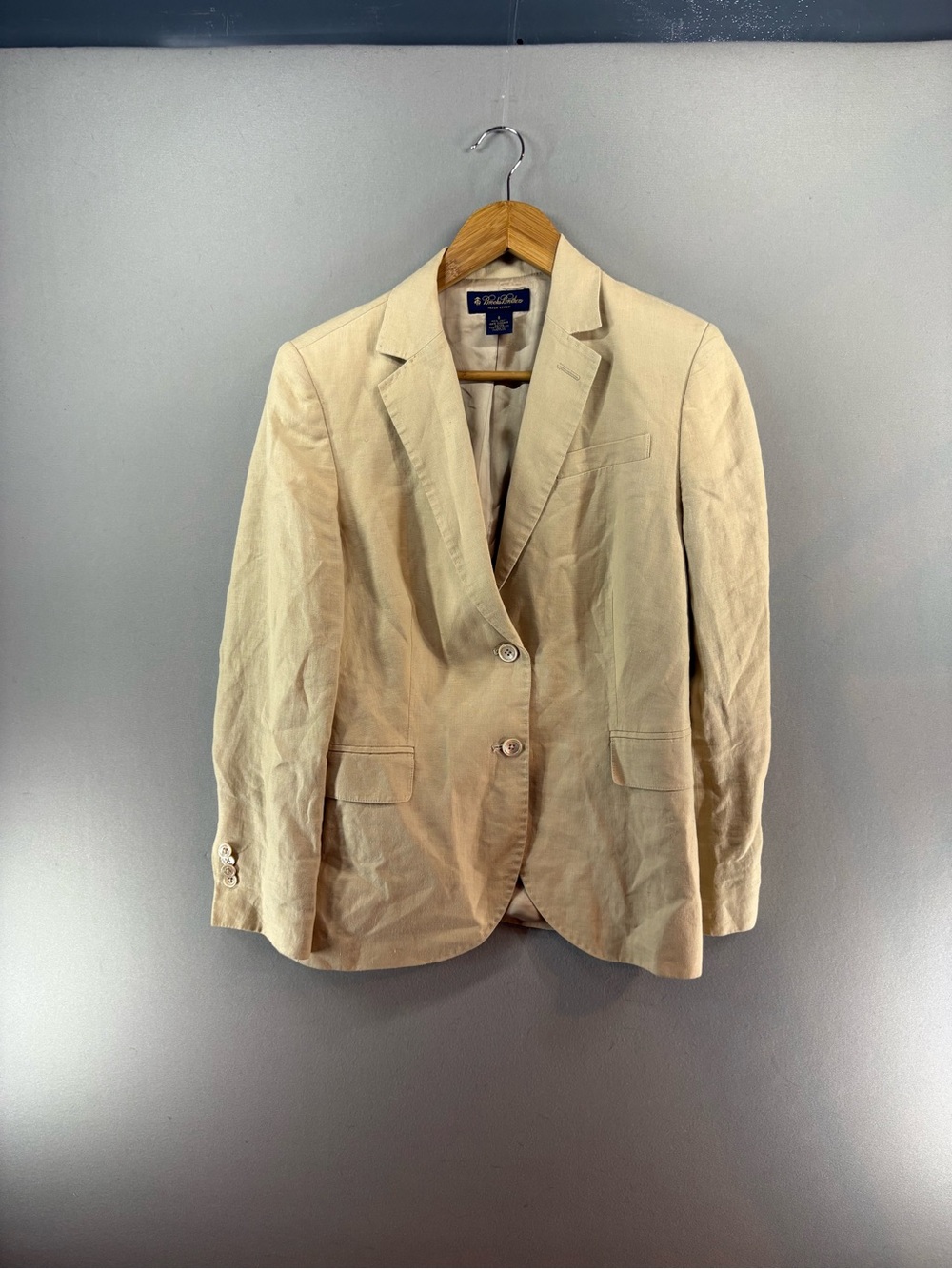 Brooks Brothers Womens Tan 100% Irish Linen 2-Button Blazer Jacket Size 8